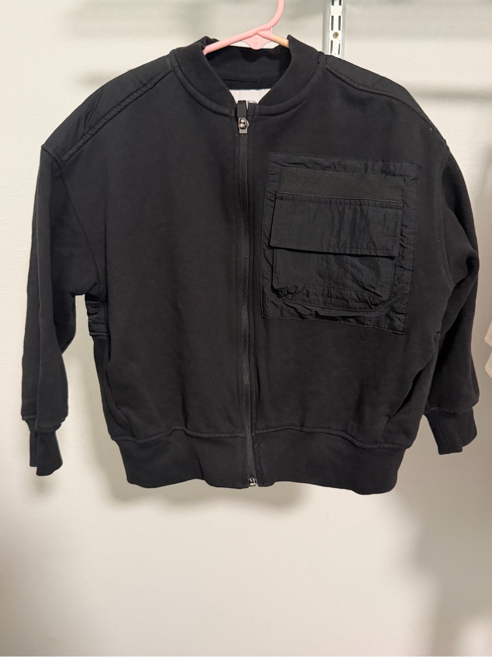 Zara Black Kids Zip-Up Jacket with Front Patch Pocket